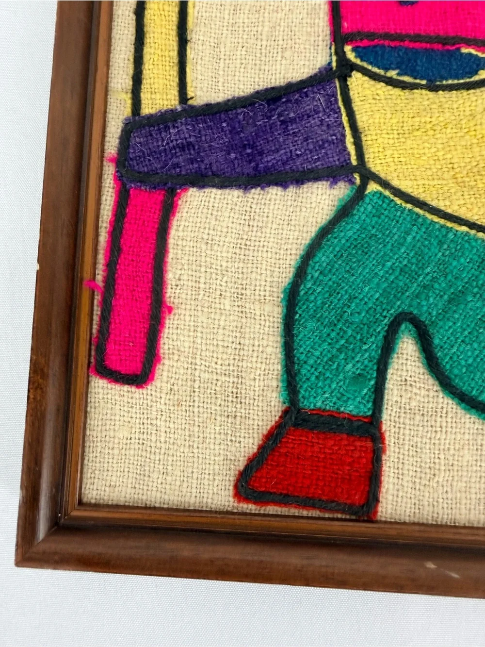 Vintage South American Wool Embroidery Burlap Wall Art